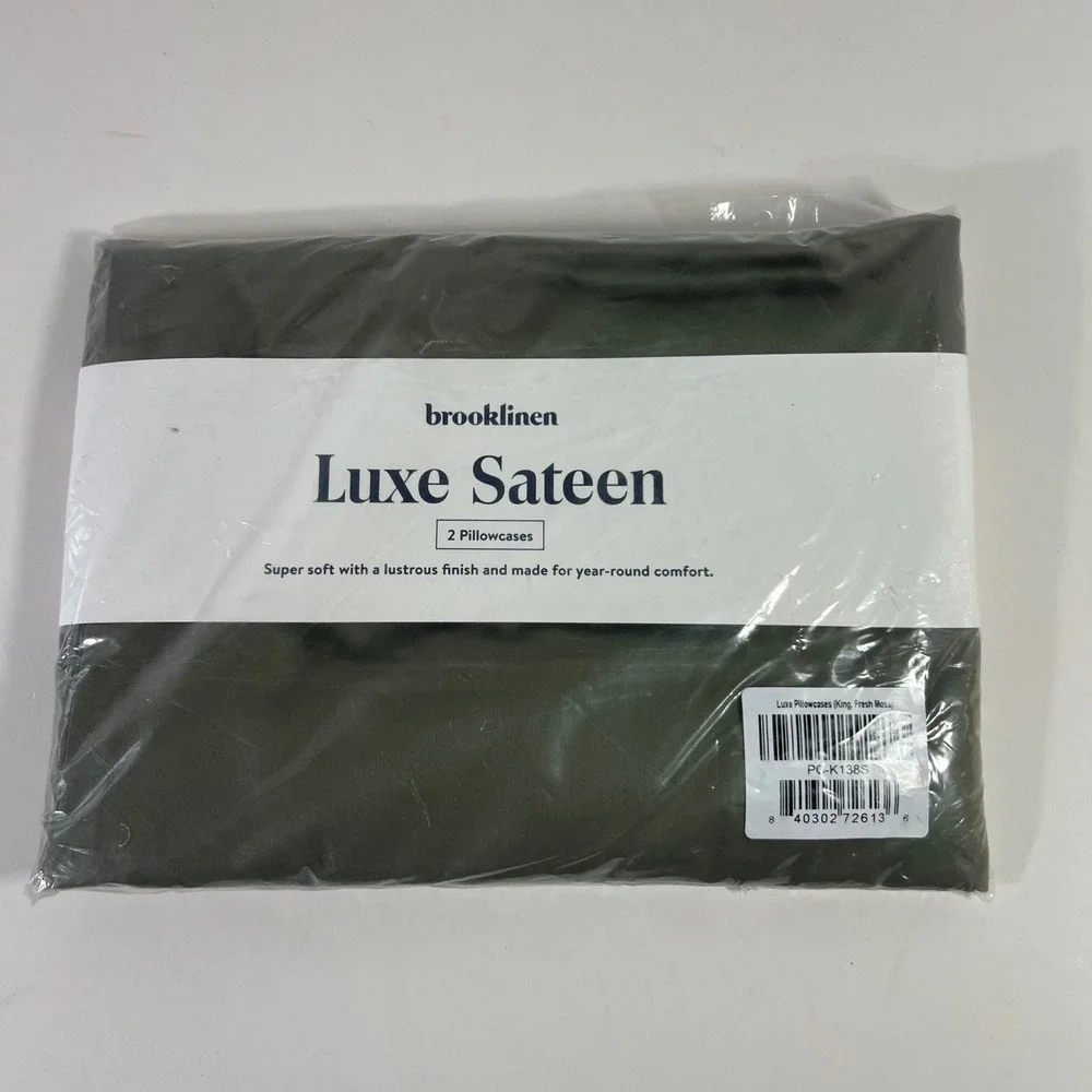 Brooklinen Luxe Sateen 2 Pillowcases King Fresh Moss NIP Cotton
